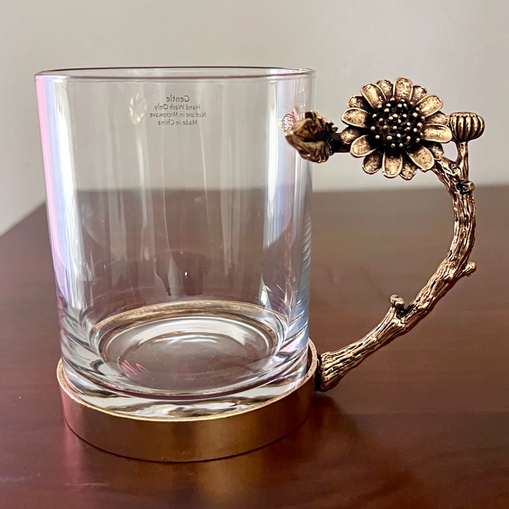 Rare Find Glass Antique Gold Flower Stalk Handle Mug